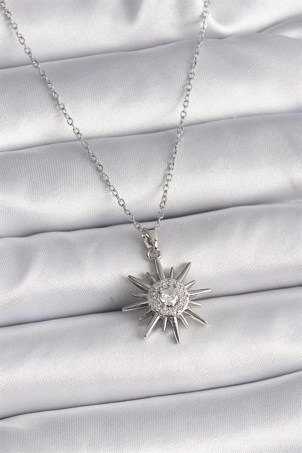 316l Çelik Gümüş Renk Zincir Zirkon Taşlı Güneş Model Kadın Yüzük