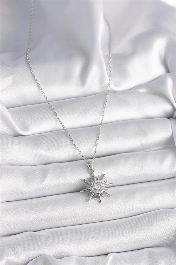 316l Çelik Gümüş Renk Zincir Zirkon Taşlı Güneş Model Kadın Yüzük