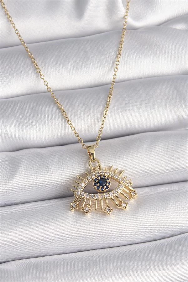 316l Çelik Gold Renk Zincir Zirkon Taşlı Göz Model Kadın Yüzük