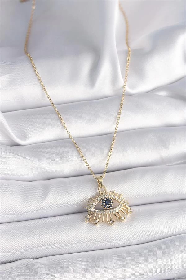 316l Çelik Gold Renk Zincir Zirkon Taşlı Göz Model Kadın Yüzük