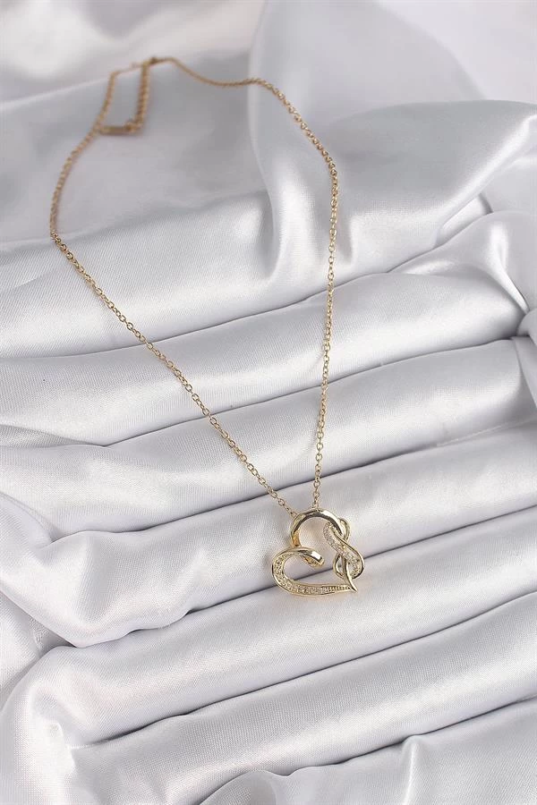 316l Çelik Gold Renk Zincir Zirkon Taş Detaylı Kalp Model Sonsuzluk Detay Kadın Kolye