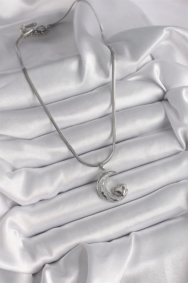 316l Çelik Gümüş Renk İtalyan Zincir Zirkon Taşlı Halil Figür Kalp Detay Kadın Kolye