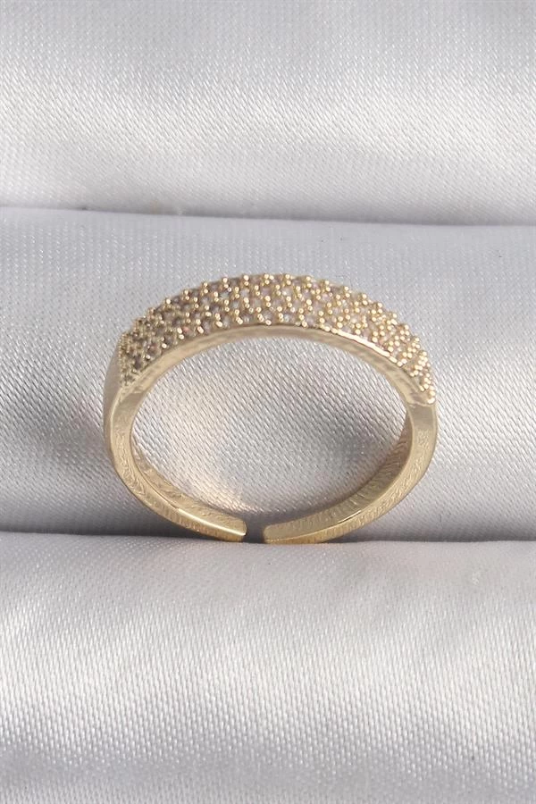 Pirinç Gold Renk Zirkon Taşlı Vip Seri Kadın Yüzük