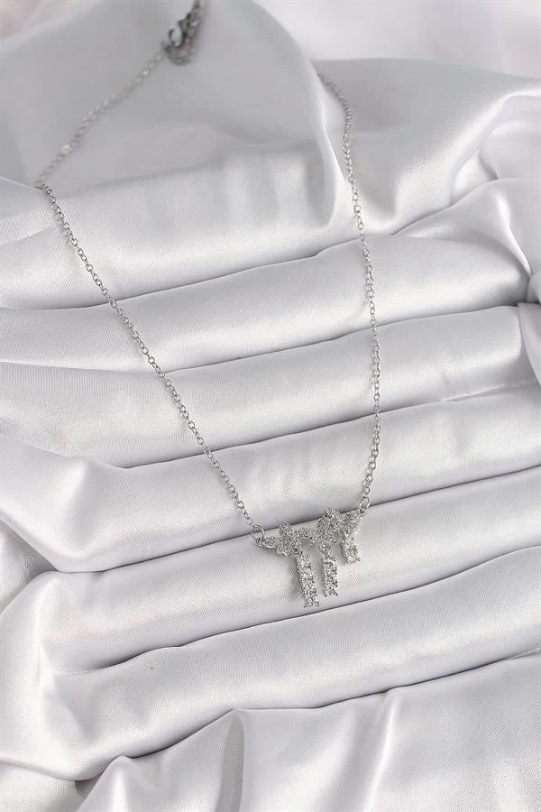 316l Çelik Gümüş Renk Zincir Zirkon Taşlı Kelebek Model Sallantı Detay Kadın Kolye