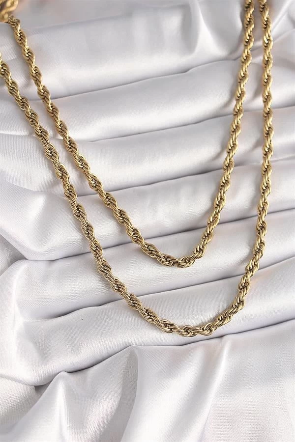 316l Çelik Gold Renk Burgu Zincir Kadın Kolye