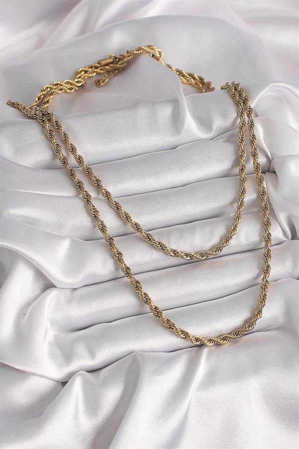 316l Çelik Gold Renk Burgu Zincir Kadın Kolye