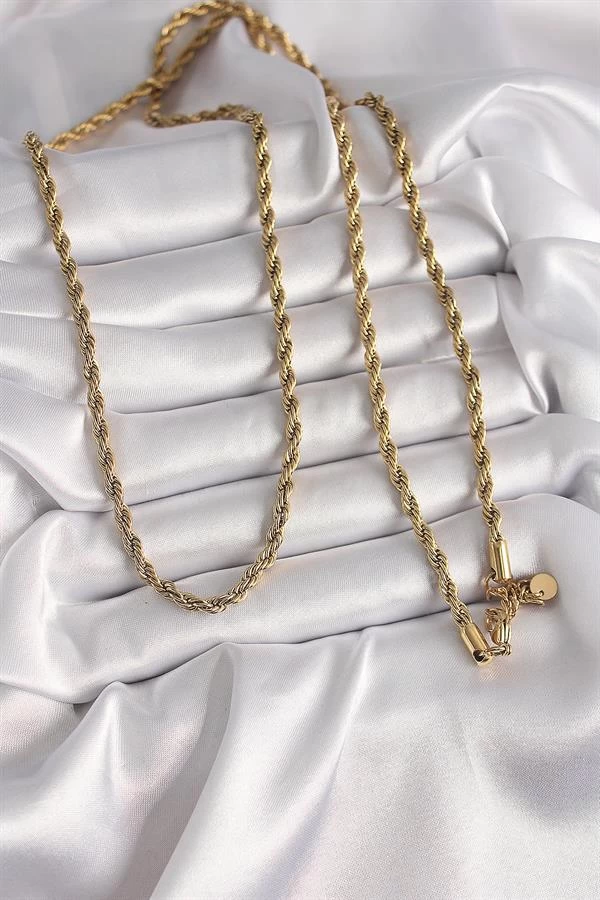 316l Çelik Gold Renk Burgu Zincir Kadın Kolye