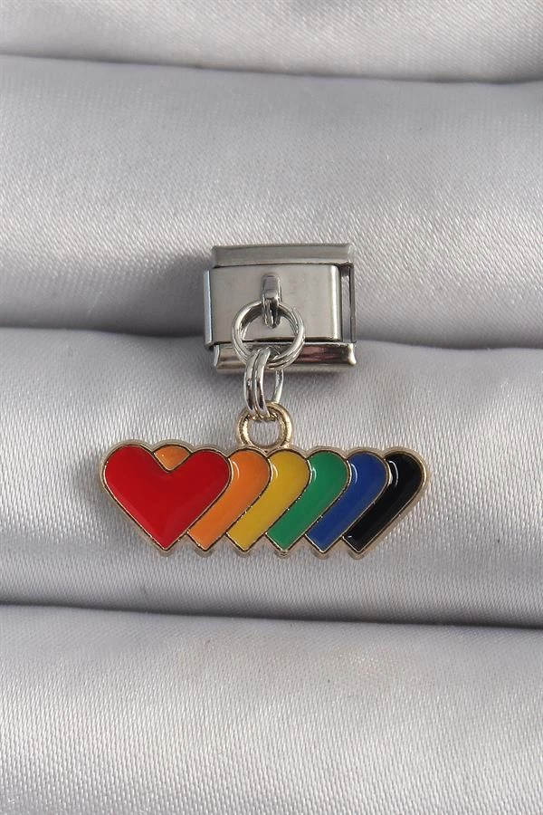 316l Çelik Gümüş Renk Renkli Sallantı Kalp Model Nomination Charm