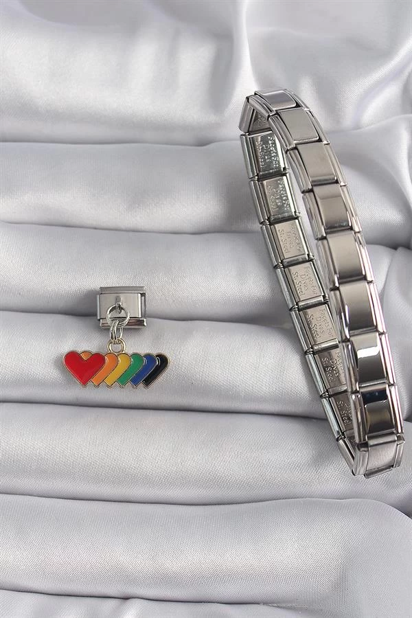 316l Çelik Gümüş Renk Renkli Sallantı Kalp Model Nomination Charm