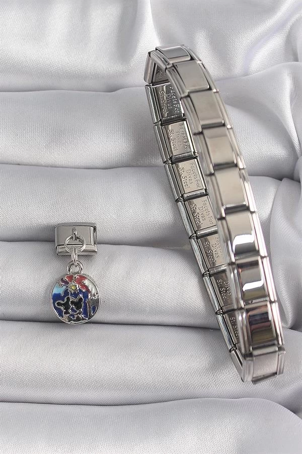 316l Çelik Gümüş Renk Sallantı Dünya Model Nomination Charm