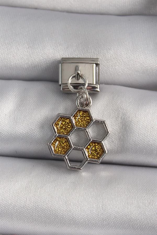 316l Çelik Gümüş Renk Sallantı Simli Bal Beteği Model Nomination Charm