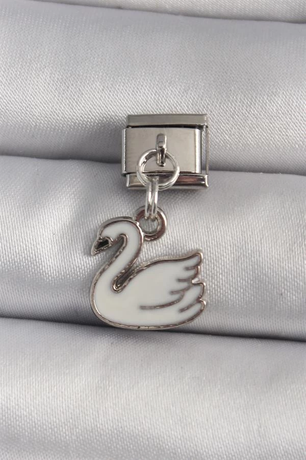 316l Çelik Gümüş Renk Sallantı Beyaz Kuğu Model Nomination Charm