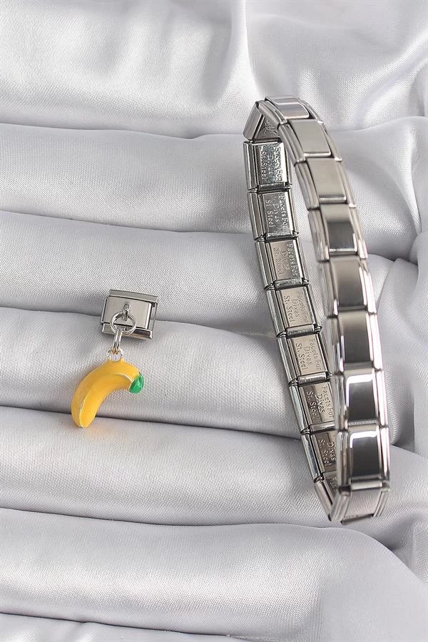 316l Çelik Gümüş Renk Sallantı Muz Model Nomination Charm