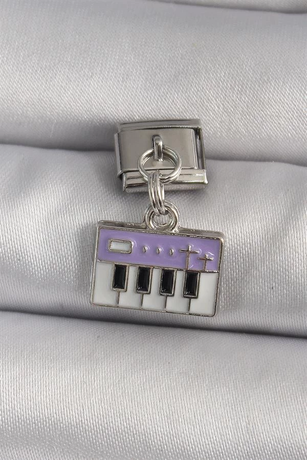 316l Çelik Gümüş Renk Sallantı Mor Piyano Figür Nomination Charm