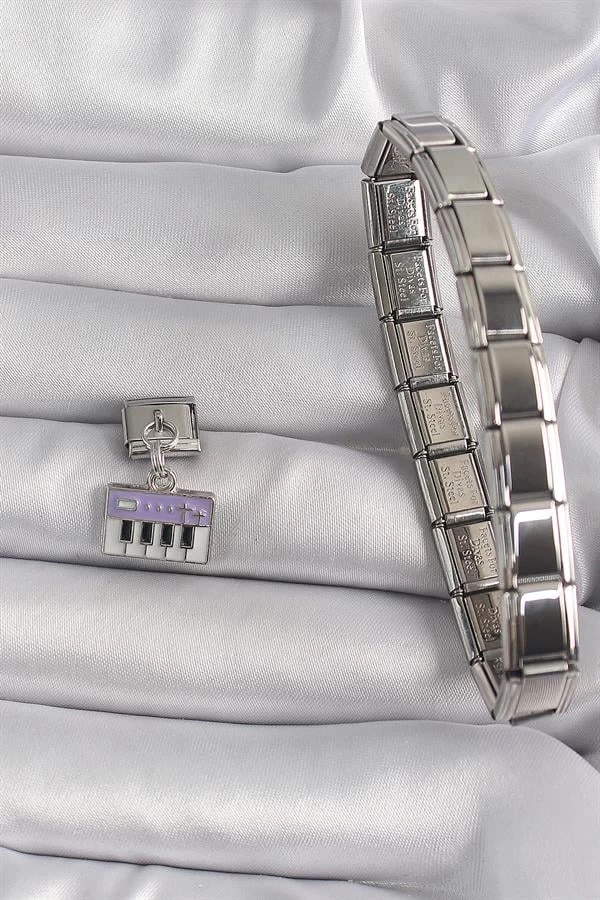 316l Çelik Gümüş Renk Sallantı Mor Piyano Figür Nomination Charm