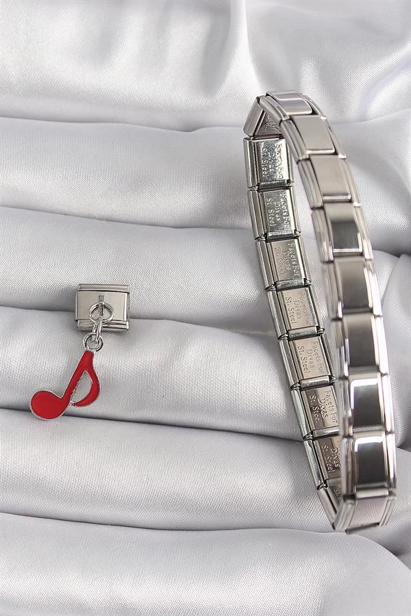 316l Çelik Gümüş Renk Kırmızı Nota Model Nomination Charm