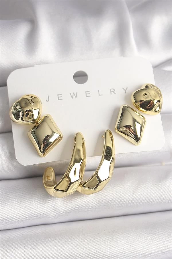 Gold Renk Kalp Halka Model Ccb Plastik Kadın Küpe Seti