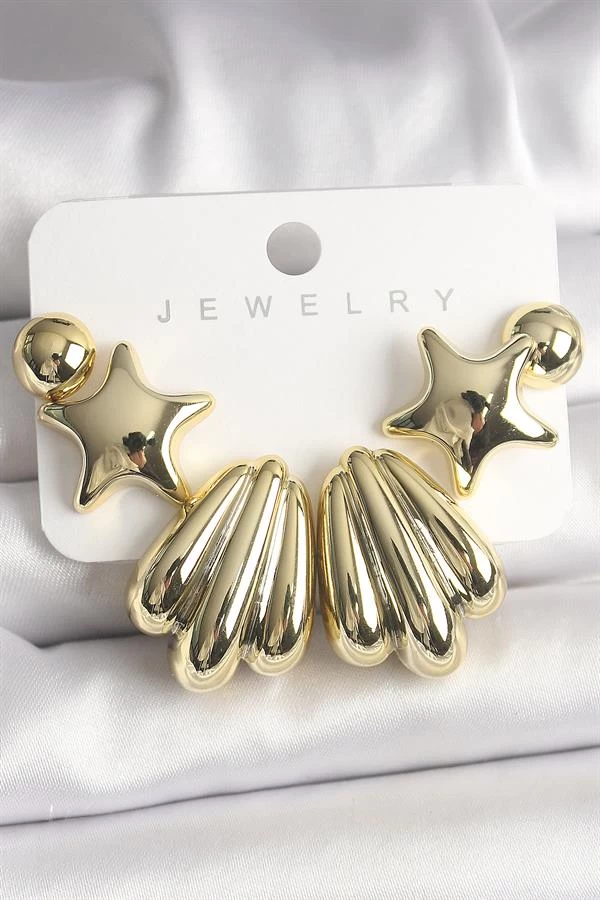 Gold Renk Yıldız Deniz Kabuğu Model Ccb Plastik Kadın Küpe Seti