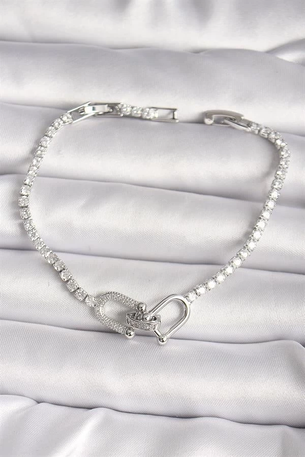 Pirinç Gümüş Renk Su Yolu Zirkon Taşlı Tiffany Model Kadın Bileklik
