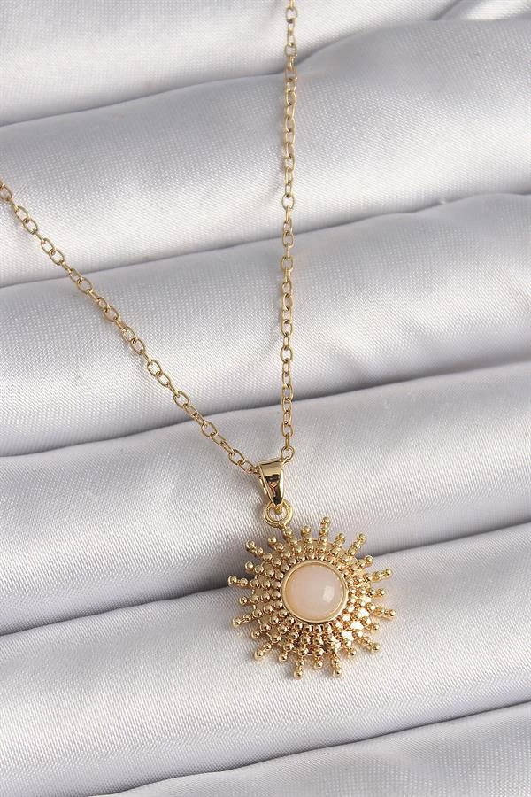 316l Çelik Gold Renk Zincir Beyaz Mineli Güneş Model Kadın Kolye