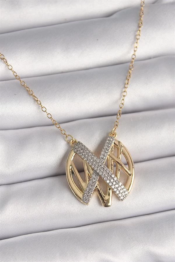 316l Çelik Gold Renk Zirkon Taşlı Vintage Model Kadın Kolye