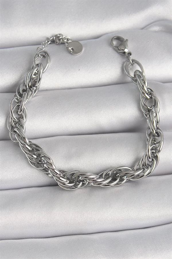 316l Çelik Gümüş Renk Burgu Zincir Model Kadın Bileklik