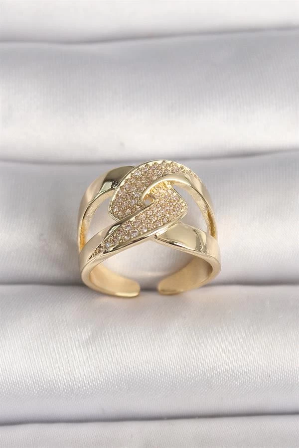 Pirinç Gold Renk Ayarlanabilir Zirkon Taşlı Kadın Yüzük