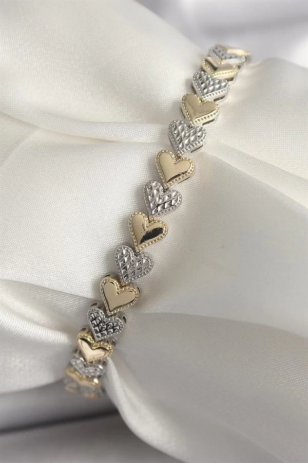 Pirinç Mix Renk Zirkon Taşlı Kalp Model Vip Seri Kadın Bileklik