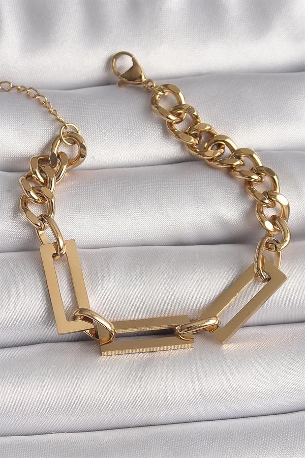 316l Çelik Gold Renk 2'li Zincir Model Kadın Bileklik