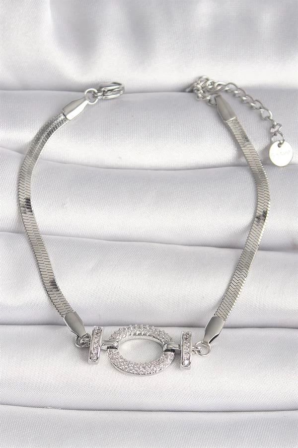 316l Çelik Gümüş Renk İtalyan Zincir Model Zirkon Taşlı Halka Figür Kadın Bileklik