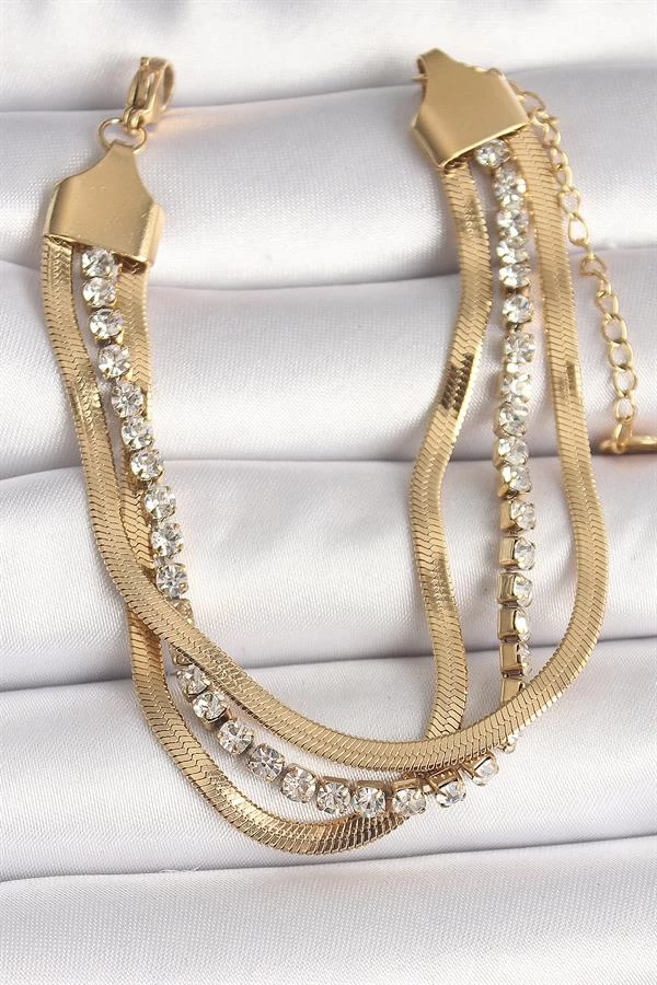 316l Çelik Gold Renk 2'li İtalyan Zincir Model Zirkon Taşlı Kadın Bileklik