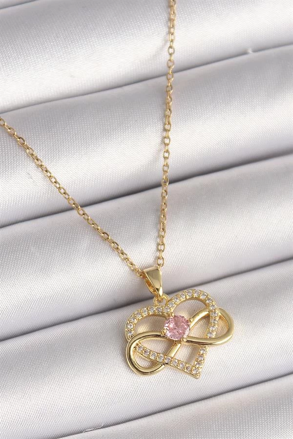 316l Çelik Gold Renk Zincir Zirkon Taşlı Sonsuzluk Kalp Model Kadın Kolye