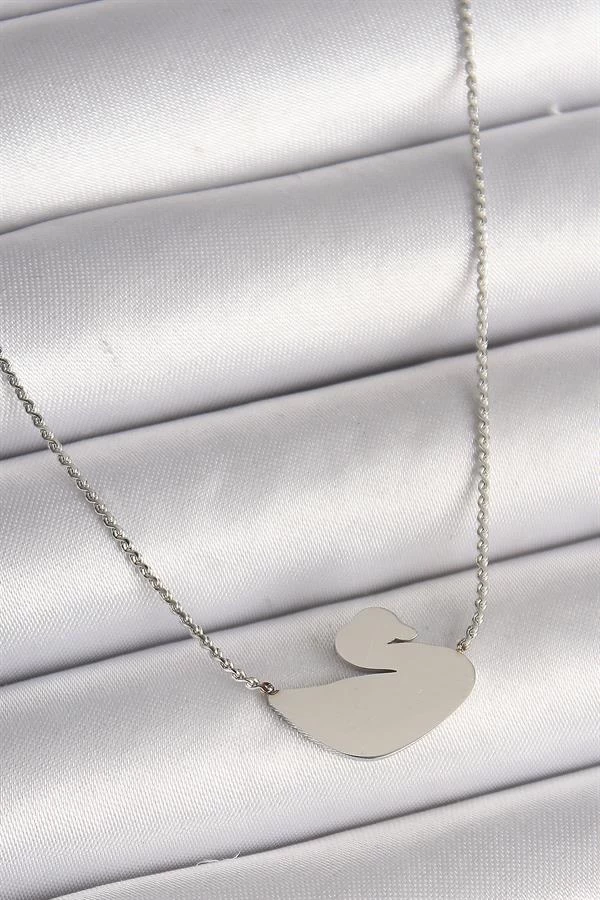 316l Çelik Gümüş Renk Zincir Kuğu Model Kadın Kolye