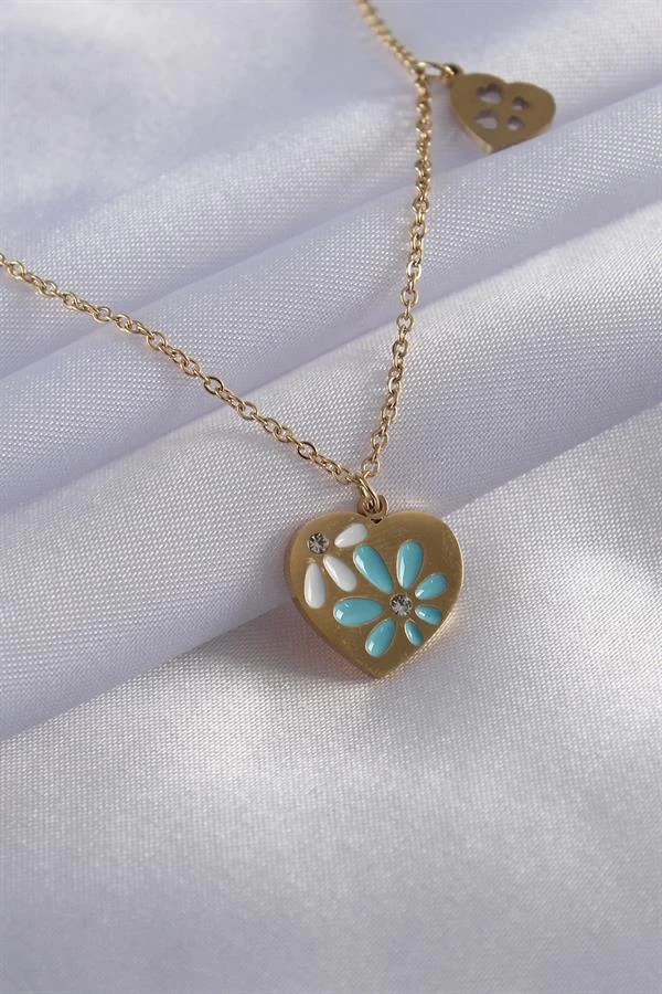 316l Çelik Gold Renk İşleme Kalp Figür Kadın Kolye