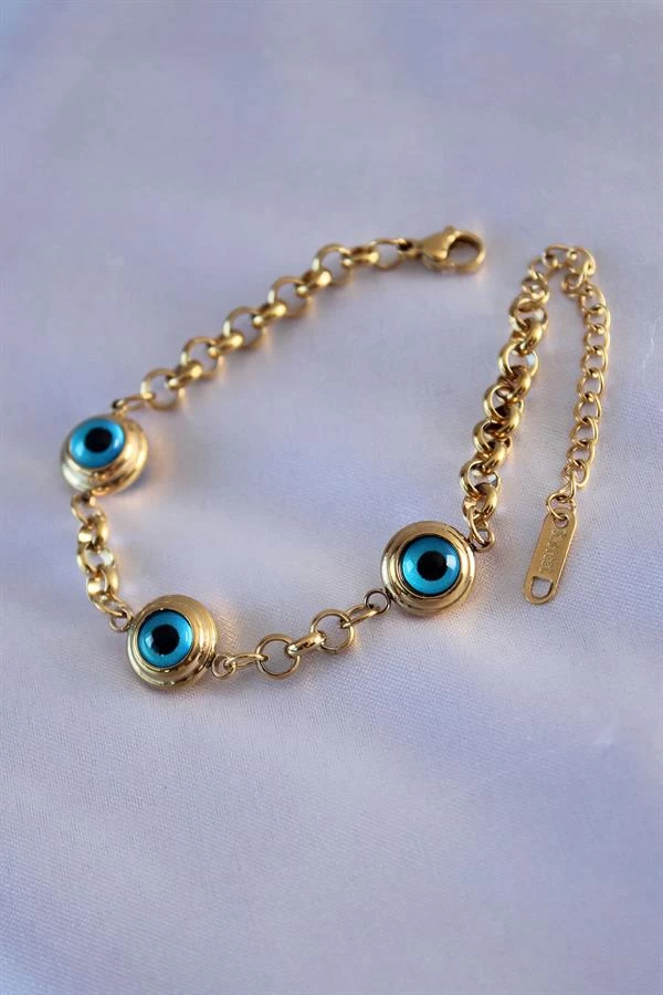 316l Çelik 3 Göz Nazar Model Gold Renk Kadın Bileklik