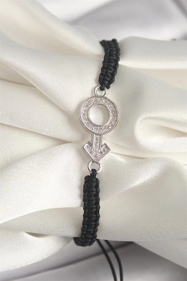 Pirinç Gümüş Renk Zirkon Taşlı Mars Figür Asansörlü Makrome Model Kadın Bileklik