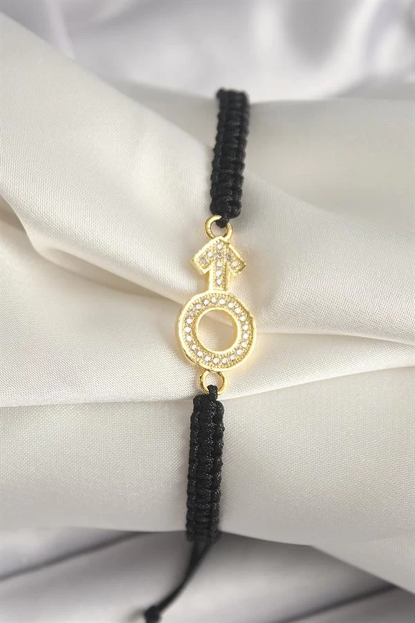 Pirinç Gold Renk Zirkon Taşlı Mars Figür Asansörlü Makrome Model Kadın Bileklik