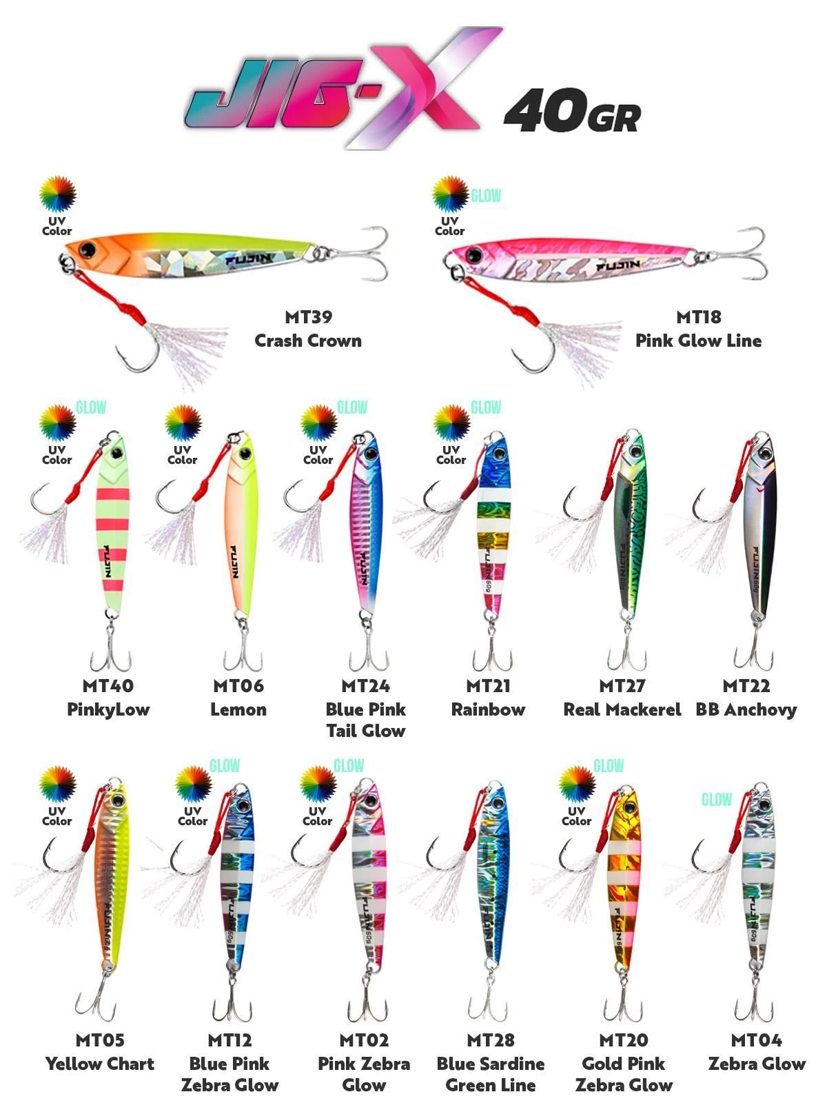 Fujin Jig-x 40gr. Shore Jigging - Jig Yem Gold Pink Zebra Glow