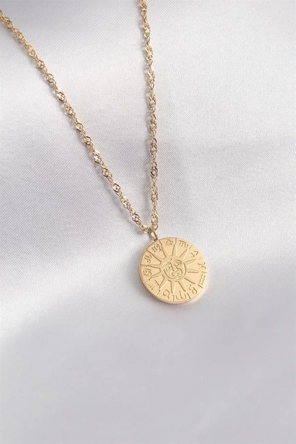 316l Çelik Gold Renk Burçlar İşleme Kadın Kolye