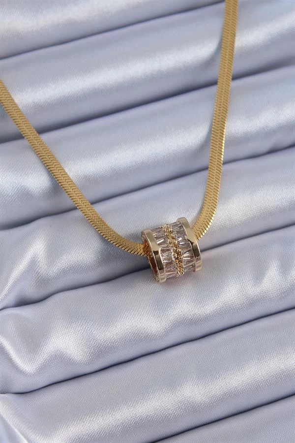 316l Çelik Gold Renk İtalyan Zincir Model Zirkon Taşlı Kadın Kolye