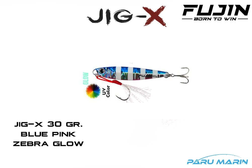 Fujin Jig-x 30gr. Shore Jigging - Jig Yem Blue Pink Zebra Glow