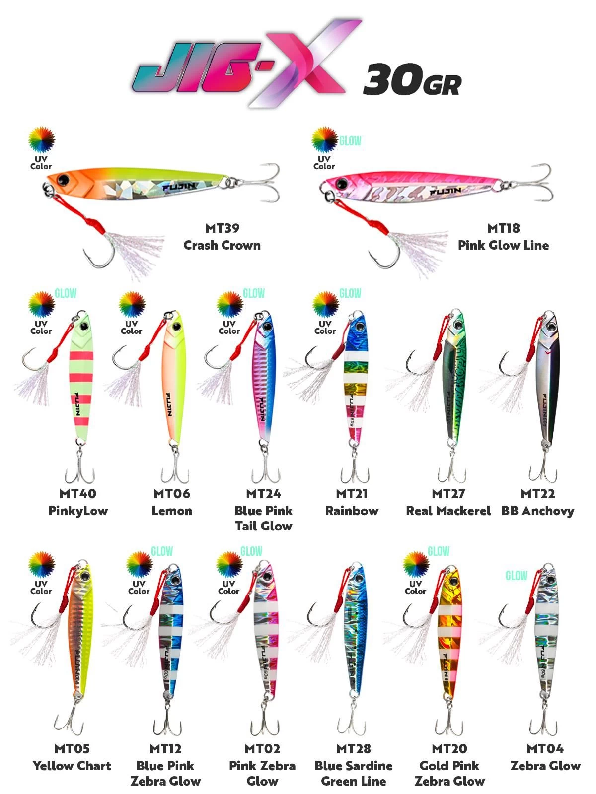 Fujin Jig-x 30gr. Shore Jigging - Jig Yem Blue Pink Zebra Glow
