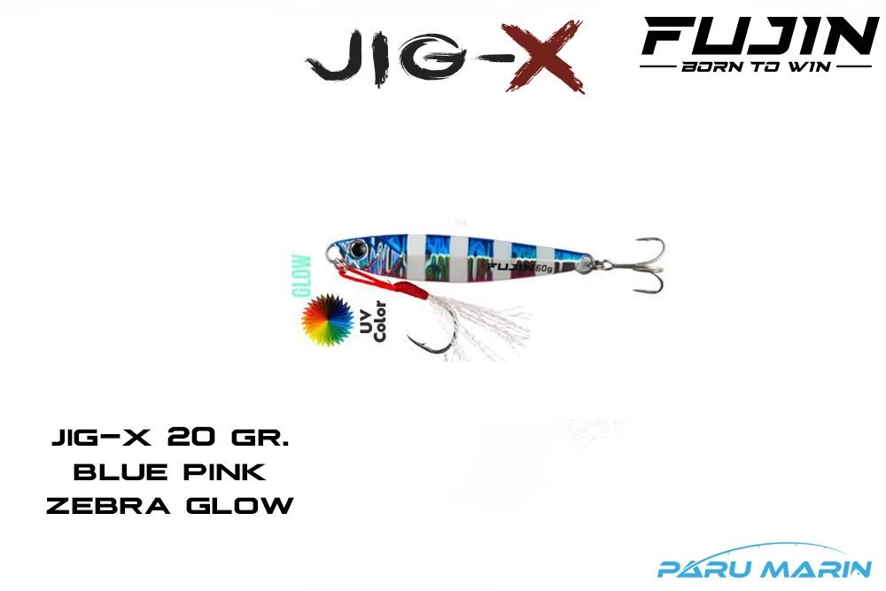 Fujin Jig-x 20gr. Shore Jigging - Jig Yem Blue Pink Zebra Glow