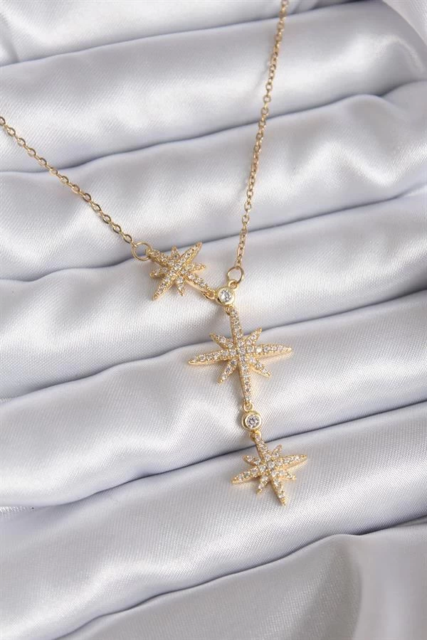 316l Çelik Zincir Gold Renk Zirkon Taşlı Kutup Yıldızı Model Kadın Kolye