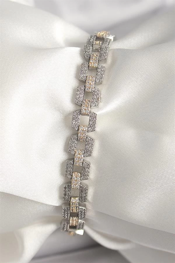 Pirinç Mix Renk Zirkon Taşlı Zincir Model Vip Seri Kadın Bileklik