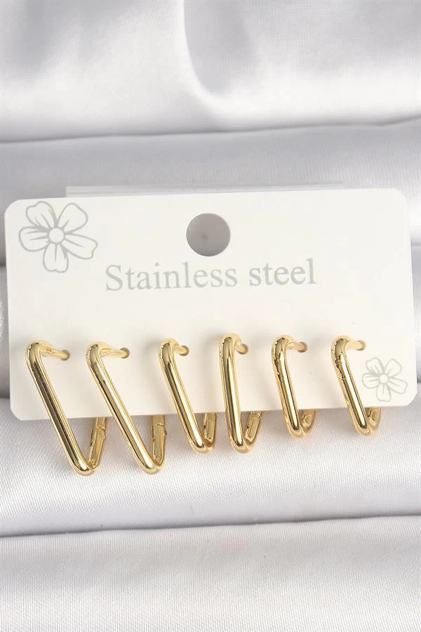 316l Çelik Gold Renk Üçgen Model Kadın Küpe Seti