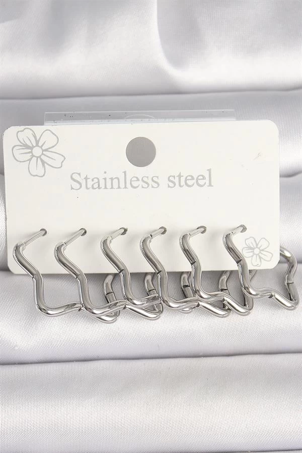 316l Çelik Gümüş Renk Yıldız Model Kadın Küpe Seti