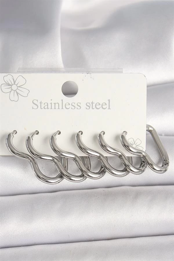 316l Çelik Gümüş Renk Kalp Model Kadın Küpe Seti