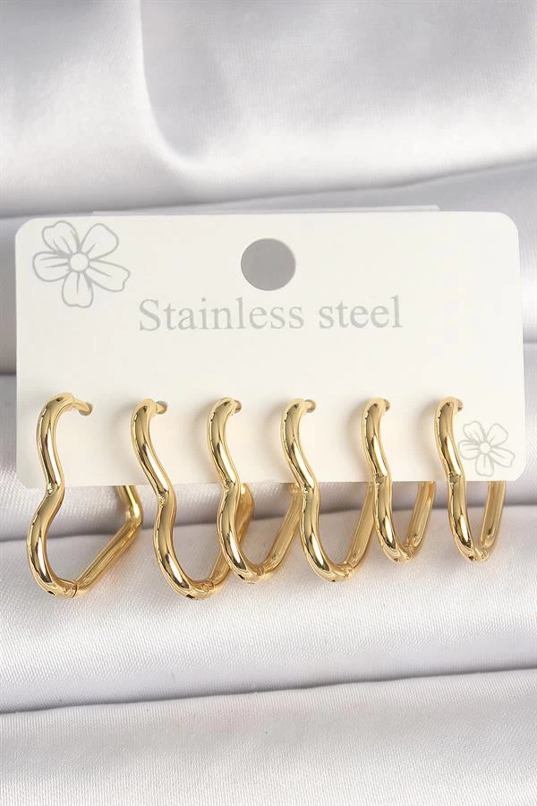 316l Çelik Gold Renk Kalp Model Kadın Küpe Seti