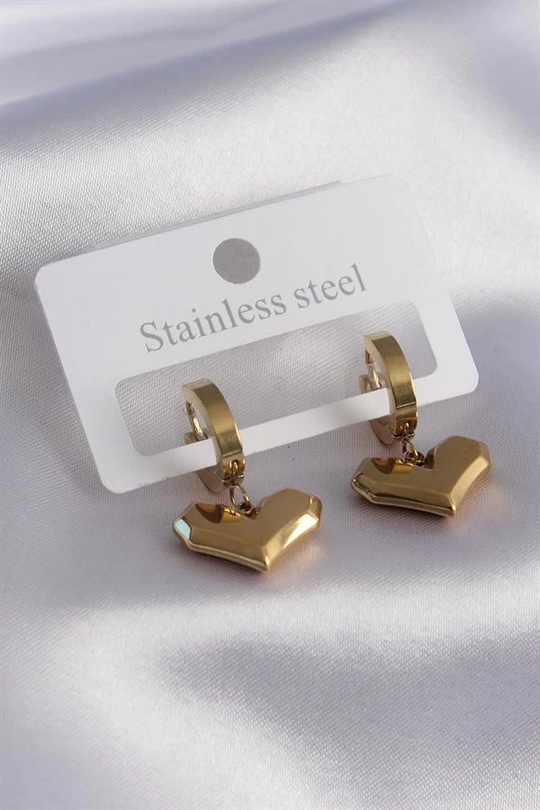 316l Çelik Gold Renk Kalp Model Kadın Küpe